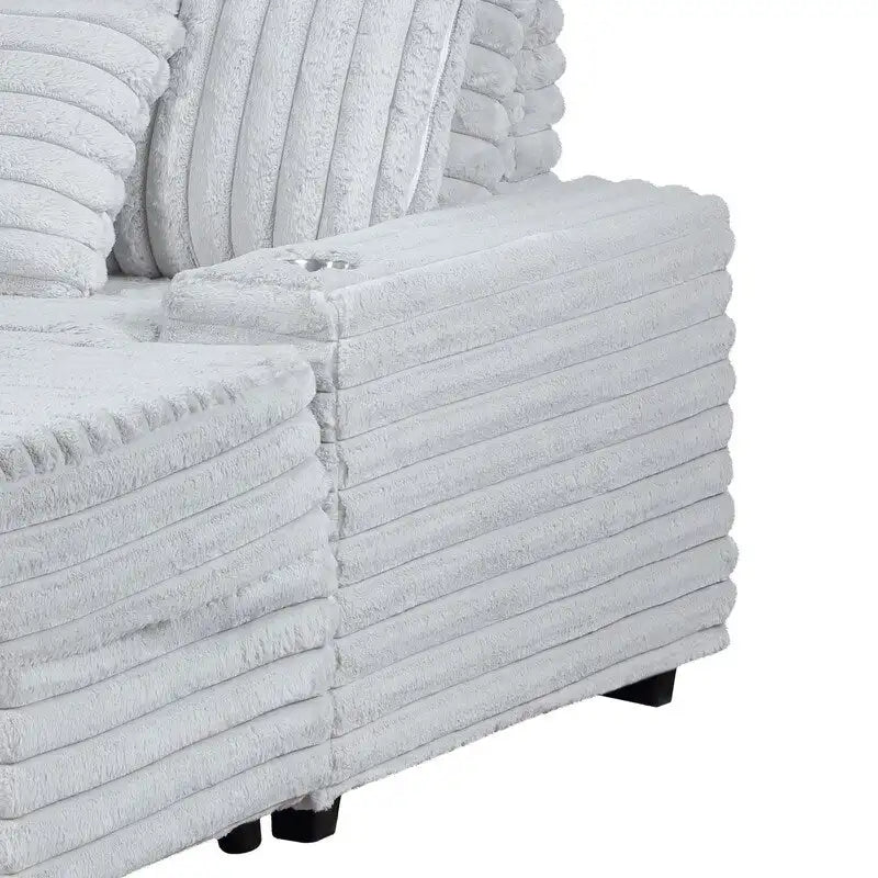 Symphony 67W Corduroy Oversized Sofa Chaise Lounge Chair with Cupholders and USB Charging Port