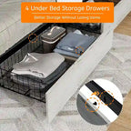 HEBZON Queen Size Bed Frame White MDF+Metal with Upholstered Headboard and 4 Storage Drawers