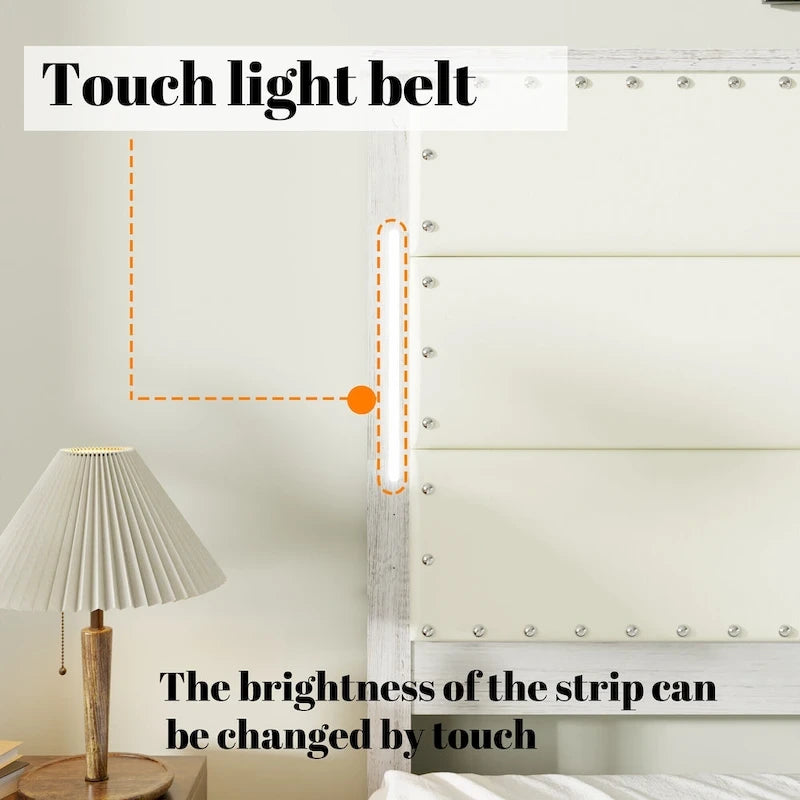 HEBZON Queen Size Bed Frame White MDF+Metal with Upholstered Headboard and 4 Storage Drawers