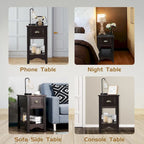 Gymax Set of 2 Contemporary Side End Table Compact Table w/ Drawer - 13 X 22 X 23 (L X W X H)