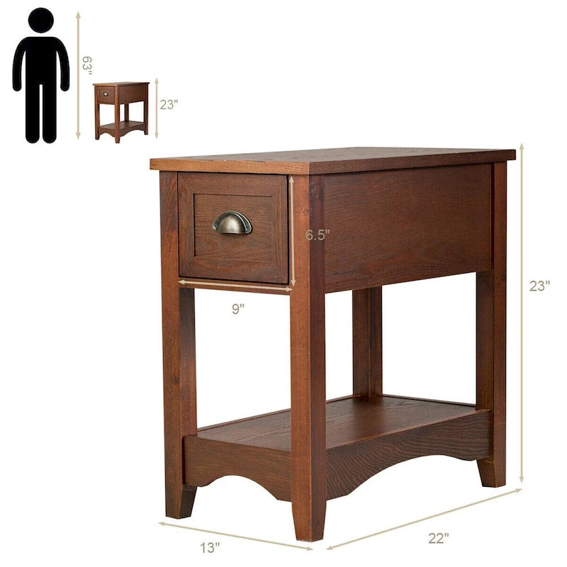 Gymax Set of 2 Contemporary Side End Table Compact Table w/ Drawer - 13 X 22 X 23 (L X W X H)