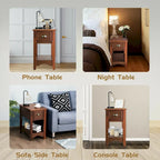 Gymax Set of 2 Contemporary Side End Table Compact Table w/ Drawer - 13 X 22 X 23 (L X W X H)
