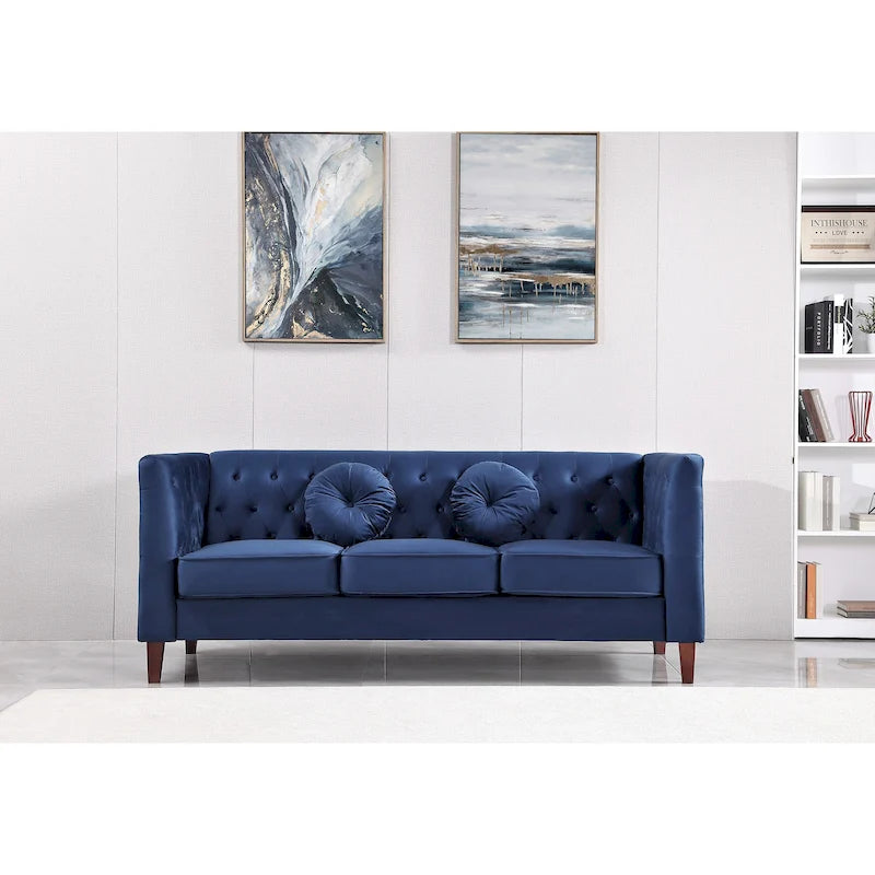 US PRIDE FURNITURE Velvet Classic Chesterfield Sofa with Wood legs