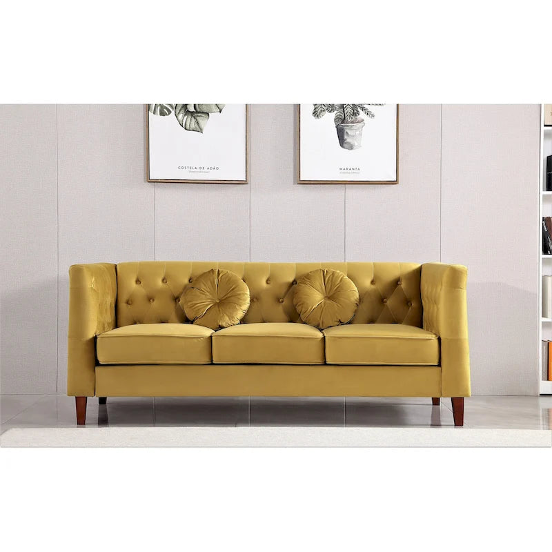 US PRIDE FURNITURE Velvet Classic Chesterfield Sofa with Wood legs