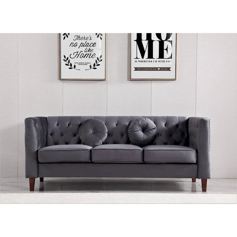 US PRIDE FURNITURE Velvet Classic Chesterfield Sofa with Wood legs