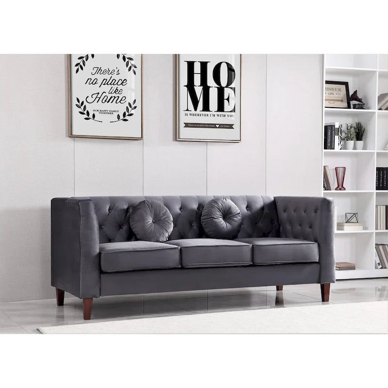 US PRIDE FURNITURE Velvet Classic Chesterfield Sofa with Wood legs