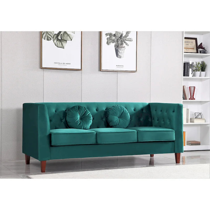 US PRIDE FURNITURE Velvet Classic Chesterfield Sofa with Wood legs