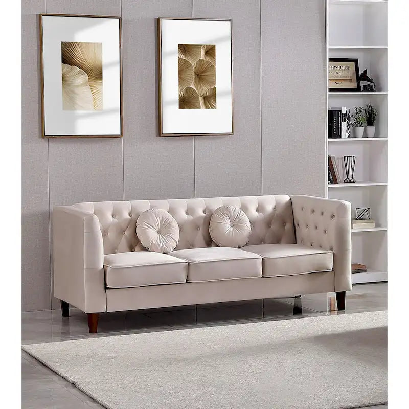 US PRIDE FURNITURE Velvet Classic Chesterfield Sofa with Wood legs