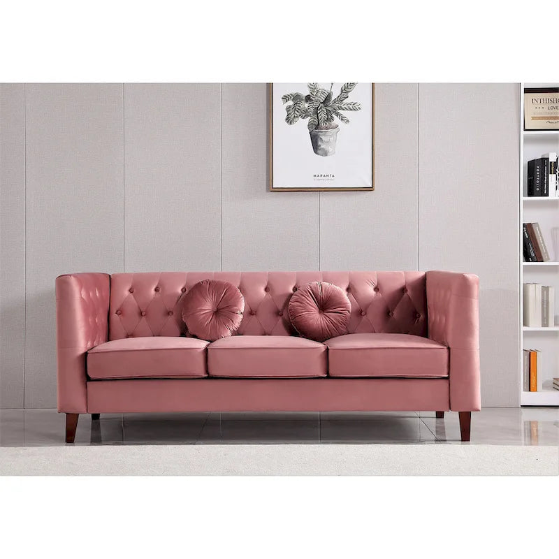 US PRIDE FURNITURE Velvet Classic Chesterfield Sofa with Wood legs