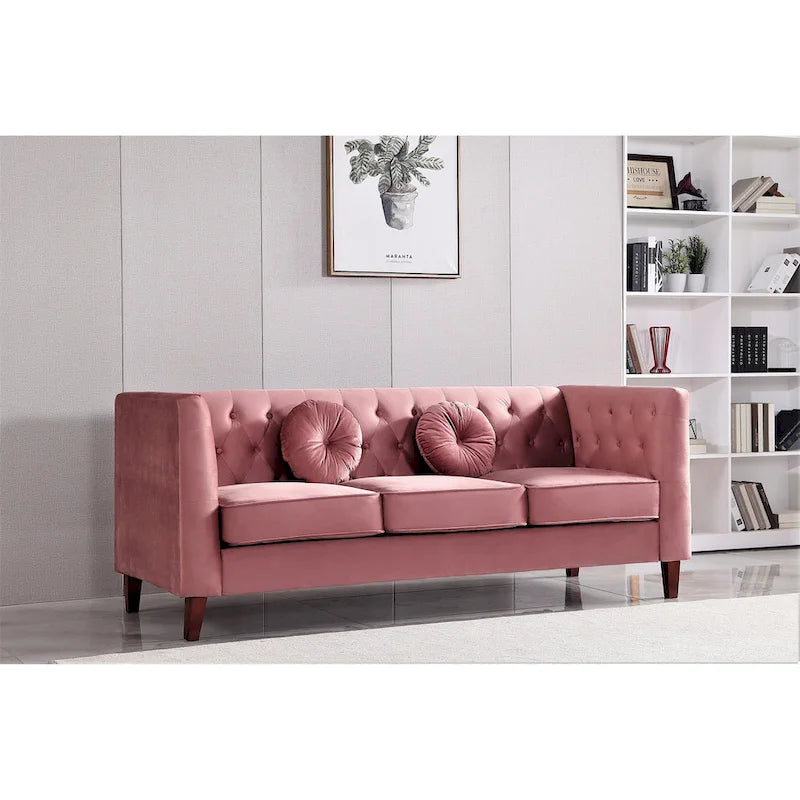 US PRIDE FURNITURE Velvet Classic Chesterfield Sofa with Wood legs