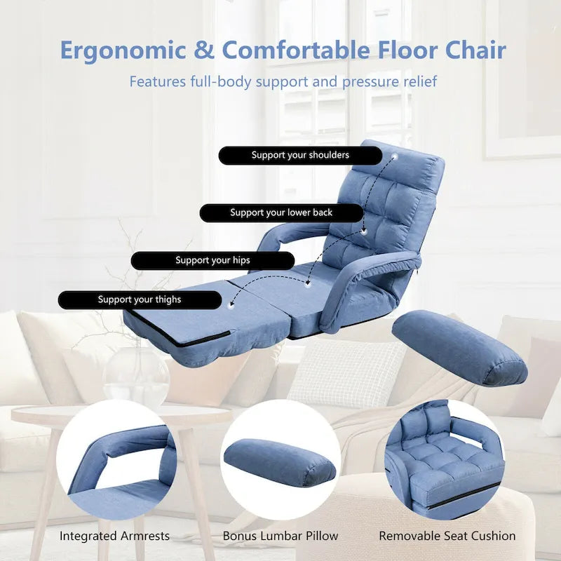 Gymax Blue Folding Lazy Sofa Floor Chair Sofa Lounger Bed with