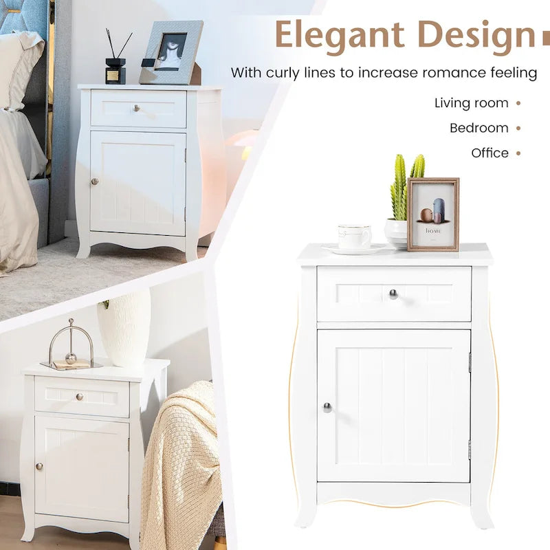 Costway 2PCS Nightstand with Drawer Cabinet Curved Legs Sofa Side End