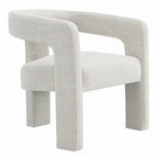Side Dining Chair Set of 2, Textured Off White Boucle, Curved Back