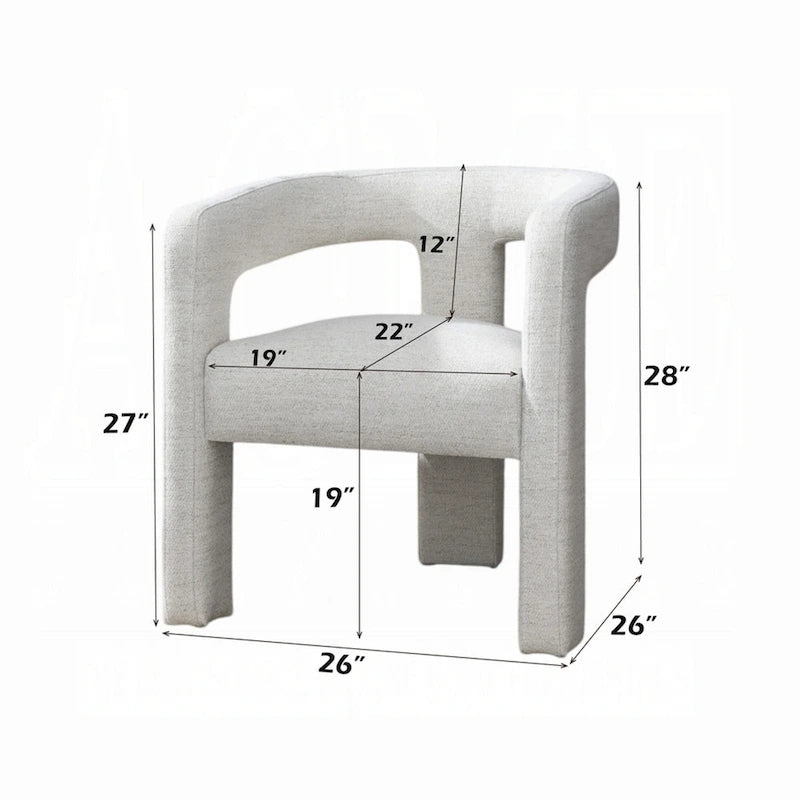 Side Dining Chair Set of 2, Textured Off White Boucle, Curved Back