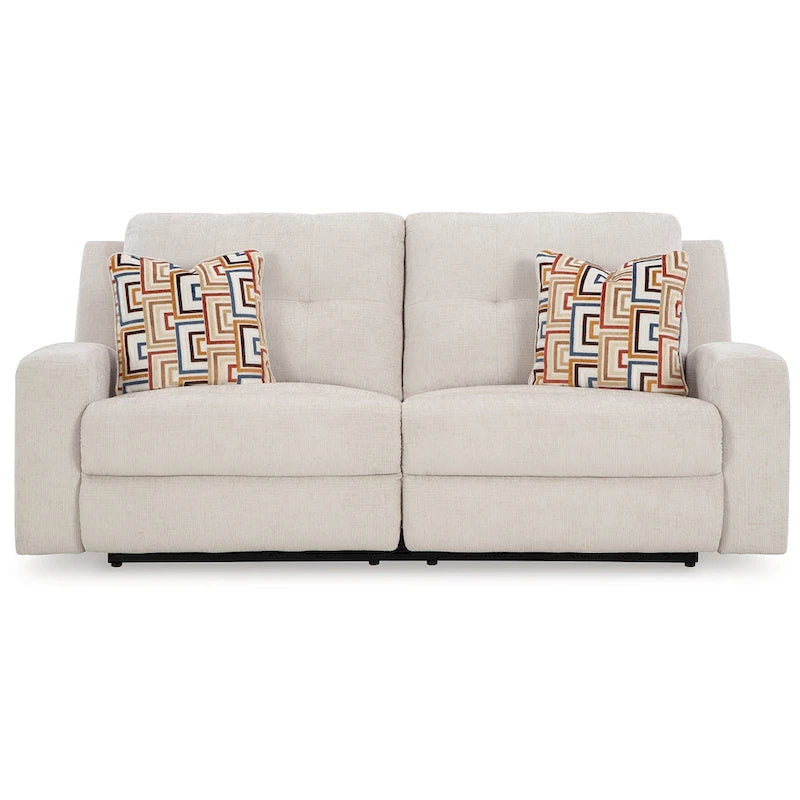 Genna Manual Reclining Sofa, Light Beige Polyester, 2 Pillows, 87 Inch