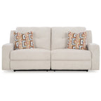 Genna Manual Reclining Sofa, Light Beige Polyester, 2 Pillows, 87 Inch