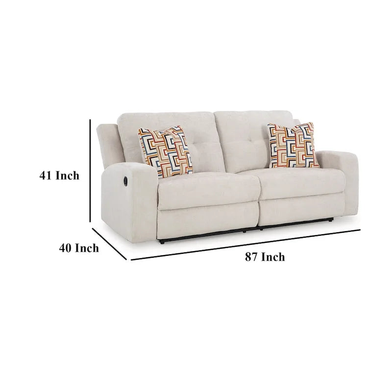 Genna Manual Reclining Sofa, Light Beige Polyester, 2 Pillows, 87 Inch