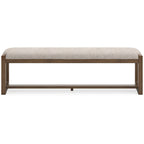 Cabal Large Dining Bench, Padded Beige Polyester, Brown Wood, 64 Inch
