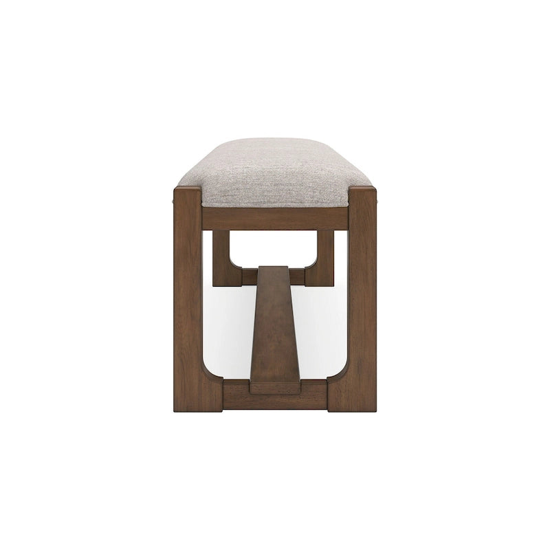 Cabal Large Dining Bench, Padded Beige Polyester, Brown Wood, 64 Inch