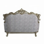 Royale Loveseat, 3 Pillows, Gray Fabric, Antique Bronze Wood, 73 Inch