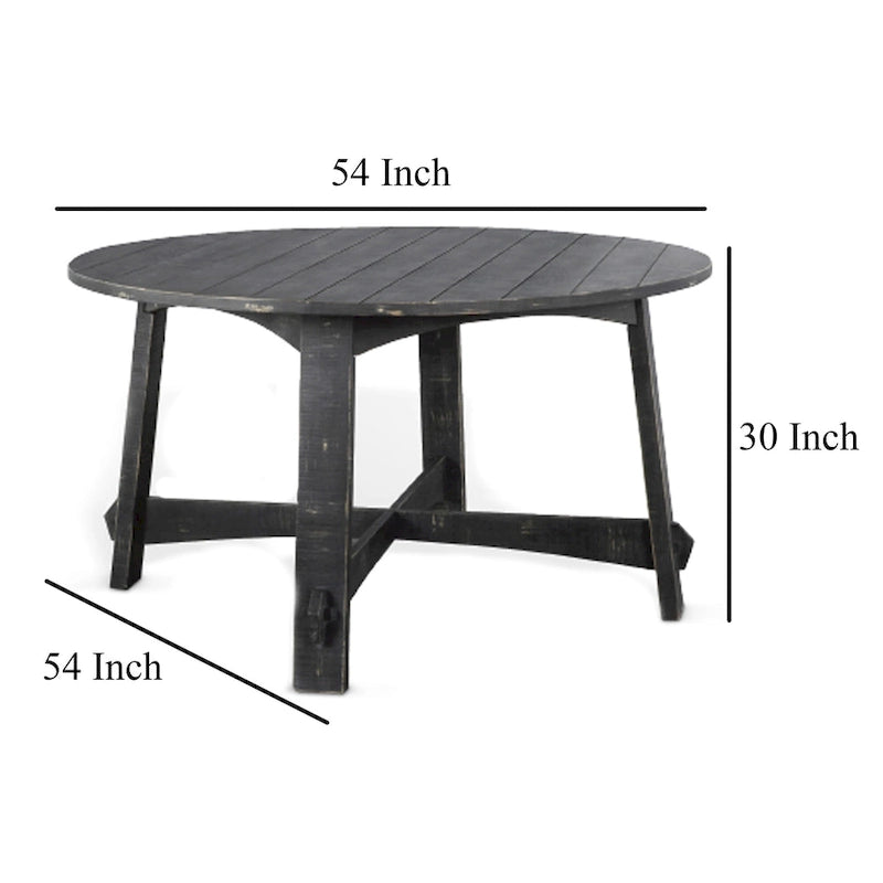 Rena Dining Table, 54 Inch Round Planked Black Smoke Mahogany Wood