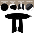 5 Pcs Wood Kitchen Table and Chair Set, 4 People Round Dining Table Set with Faux Marble Top and 4 Upholstered Chairs
