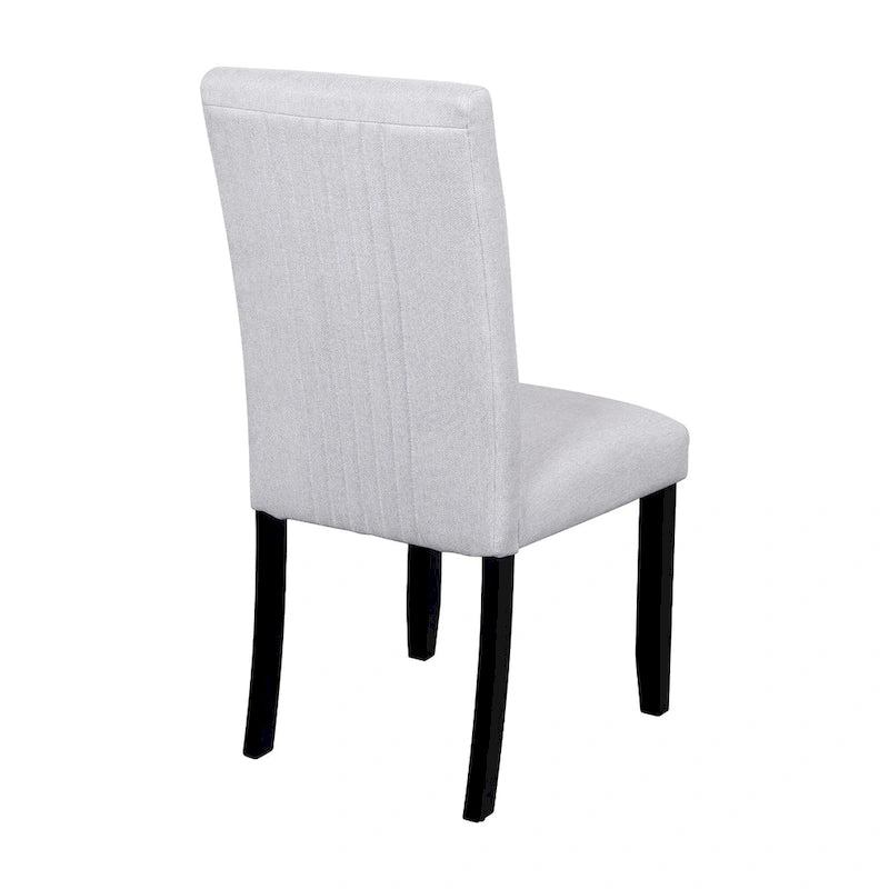 5 Pcs Wood Kitchen Table and Chair Set, 4 People Round Dining Table Set with Faux Marble Top and 4 Upholstered Chairs