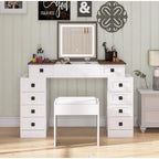 Vanity Desk with Dimmable LED Light, Makeup Table with Flip-Up Mirror, Vanity Table Set Including Stool and Drawers