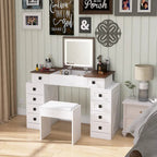 Vanity Desk with Dimmable LED Light, Makeup Table with Flip-Up Mirror, Vanity Table Set Including Stool and Drawers