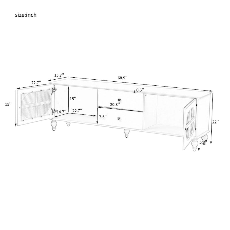 Modern Minimalist TV Stand with 2 Storage Cabinets, 2 Drawer and Cable Management for Living Room Bedroom