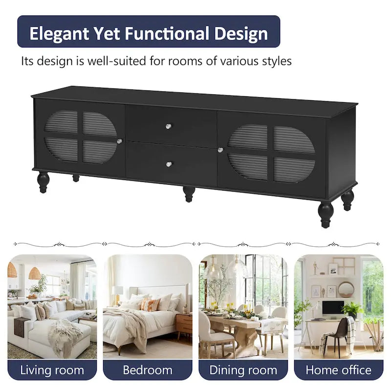 Modern Minimalist TV Stand with 2 Storage Cabinets, 2 Drawer and Cable Management for Living Room Bedroom