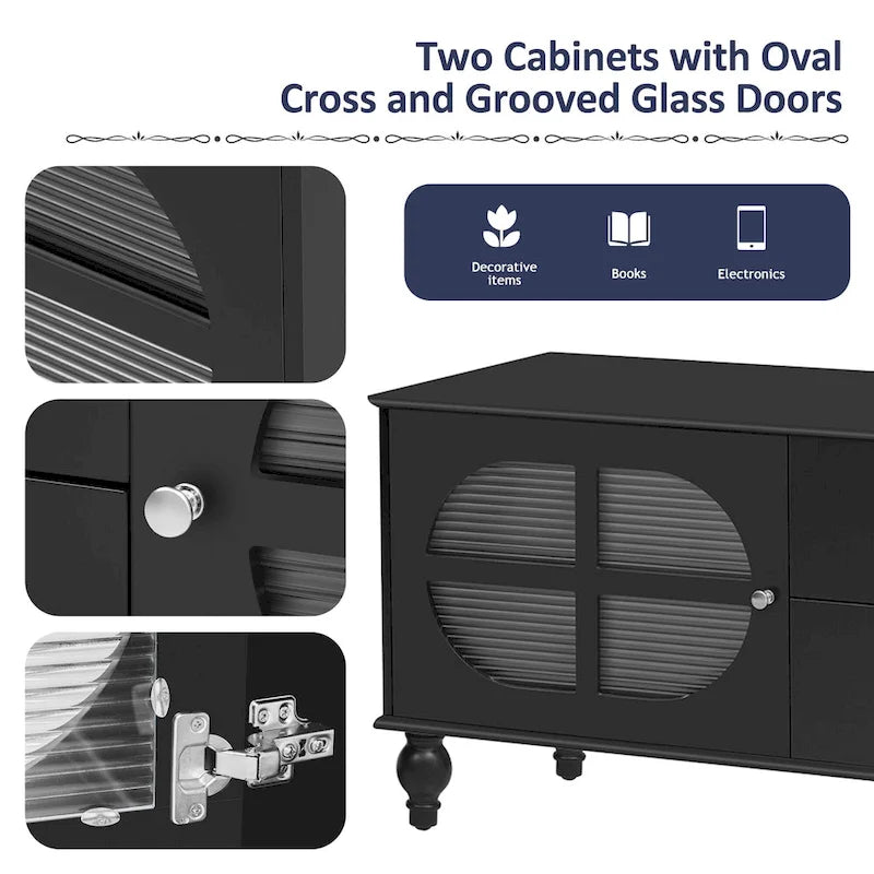 Modern Minimalist TV Stand with 2 Storage Cabinets, 2 Drawer and Cable Management for Living Room Bedroom