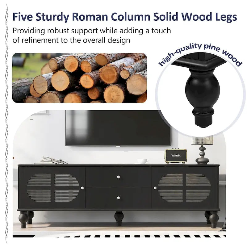 Modern Minimalist TV Stand with 2 Storage Cabinets, 2 Drawer and Cable Management for Living Room Bedroom
