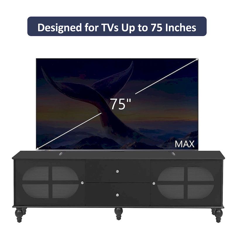 Modern Minimalist TV Stand with 2 Storage Cabinets, 2 Drawer and Cable Management for Living Room Bedroom
