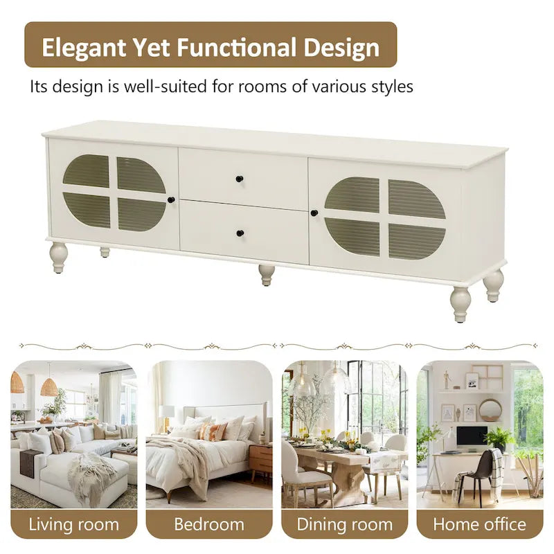 Modern Minimalist TV Stand with 2 Storage Cabinets, 2 Drawer and Cable Management for Living Room Bedroom