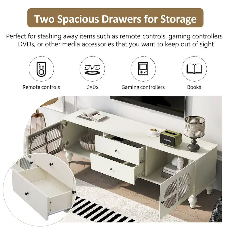 Modern Minimalist TV Stand with 2 Storage Cabinets, 2 Drawer and Cable Management for Living Room Bedroom