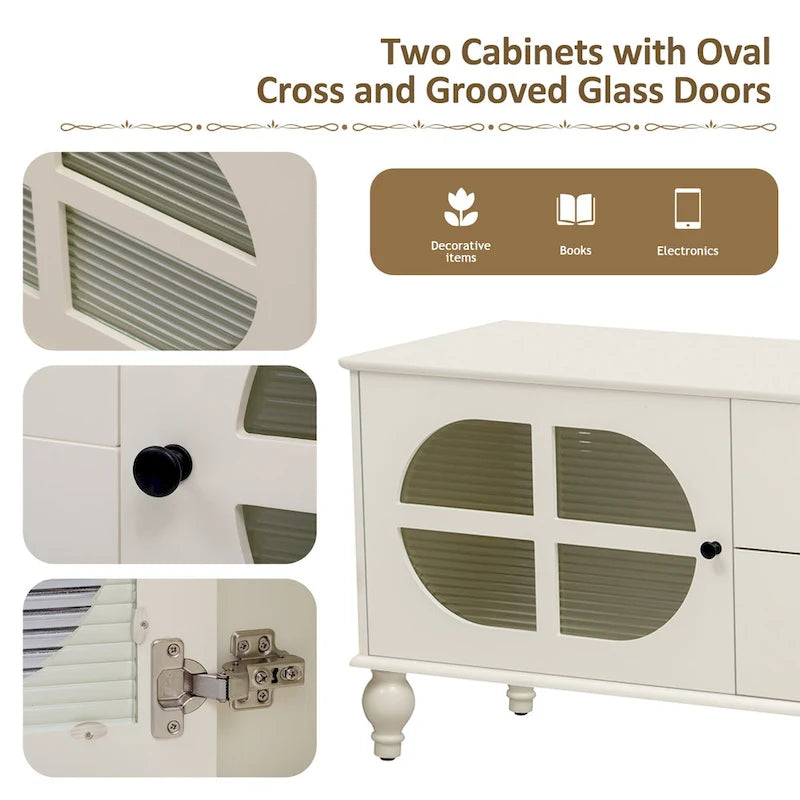 Modern Minimalist TV Stand with 2 Storage Cabinets, 2 Drawer and Cable Management for Living Room Bedroom