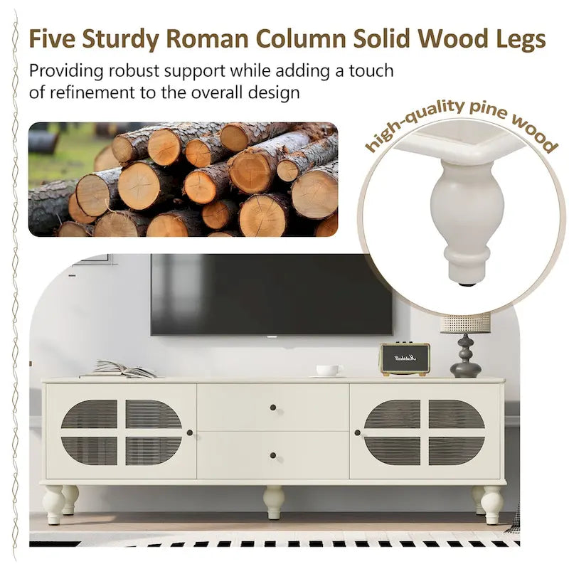 Modern Minimalist TV Stand with 2 Storage Cabinets, 2 Drawer and Cable Management for Living Room Bedroom