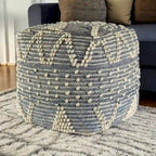 Blue Geometric Pouf Ottoman for Living Room or Bedroom
