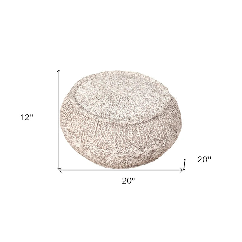 20 Inch Beige Cotton Pouf Ottoman with Geometric Design for Living Room