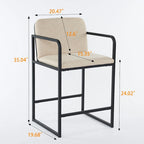 Set of 2,Modern Upholstered Counter Height Bar Stool with Armrests, Metal Frame and Padded Seat