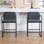 Set of 2,Modern Upholstered Counter Height Bar Stool with Armrests, Metal Frame and Padded Seat
