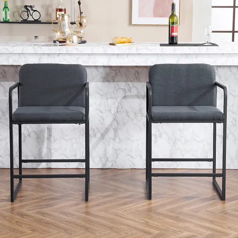 Set of 2,Modern Upholstered Counter Height Bar Stool with Armrests, Metal Frame and Padded Seat