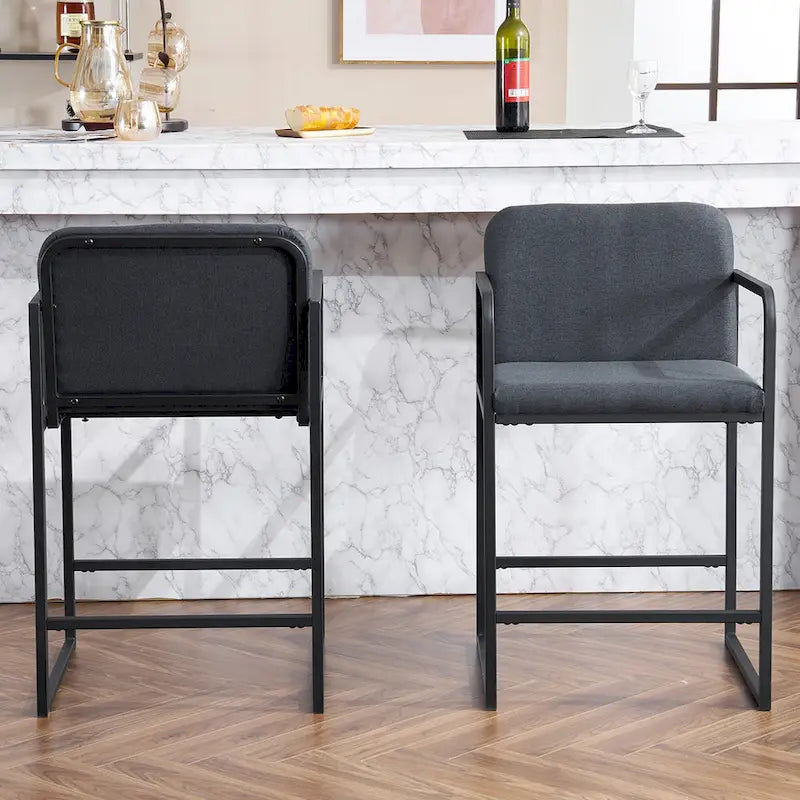 Set of 2,Modern Upholstered Counter Height Bar Stool with Armrests, Metal Frame and Padded Seat