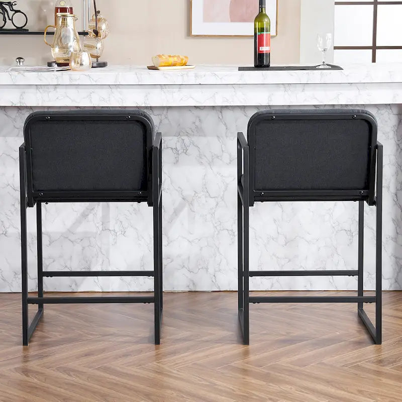 Set of 2,Modern Upholstered Counter Height Bar Stool with Armrests, Metal Frame and Padded Seat