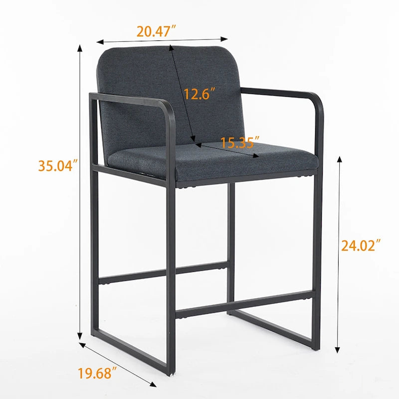 Set of 2,Modern Upholstered Counter Height Bar Stool with Armrests, Metal Frame and Padded Seat