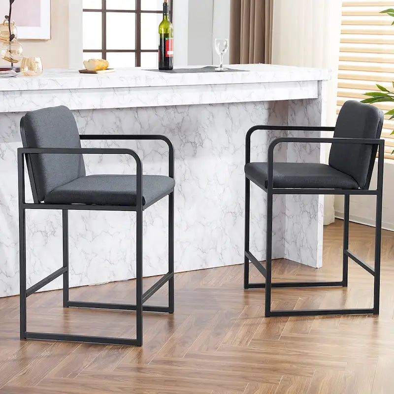 Set of 2,Modern Upholstered Counter Height Bar Stool with Armrests, Metal Frame and Padded Seat