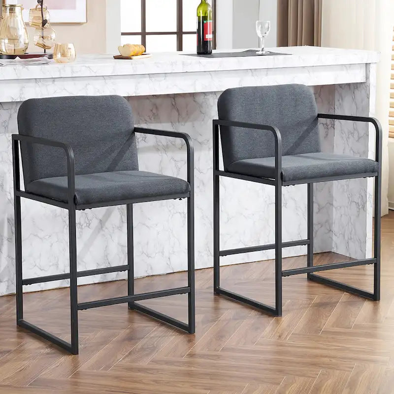 Set of 2,Modern Upholstered Counter Height Bar Stool with Armrests, Metal Frame and Padded Seat