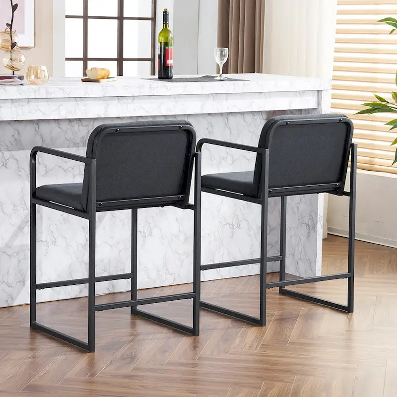 Set of 2,Modern Upholstered Counter Height Bar Stool with Armrests, Metal Frame and Padded Seat
