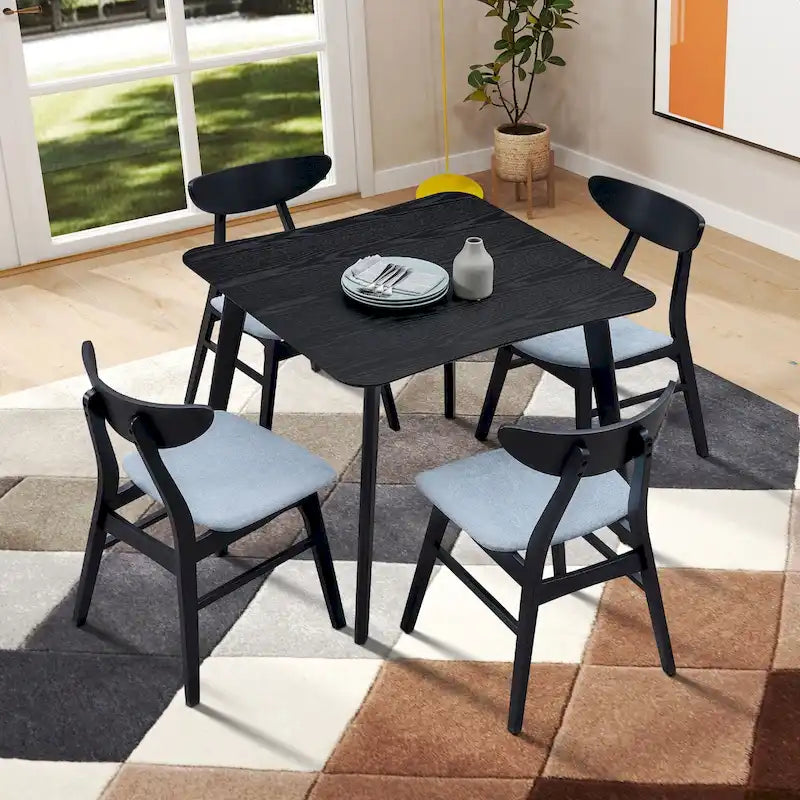 5-piece Modern Dining Table Chairs Set Kitchen Wooden Dining Table Casual Dining Table with 4 Upholstered Dining Chairs